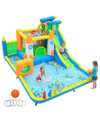 10-in-1 Inflatable Bounce House with Climbing Wall, Ball Pit, Water Slide for Kids