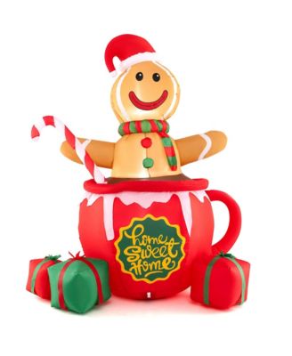 7 FT Christmas Inflatable Blow up Pre-Lit Gingerbread Man in Mug with Gift Boxes