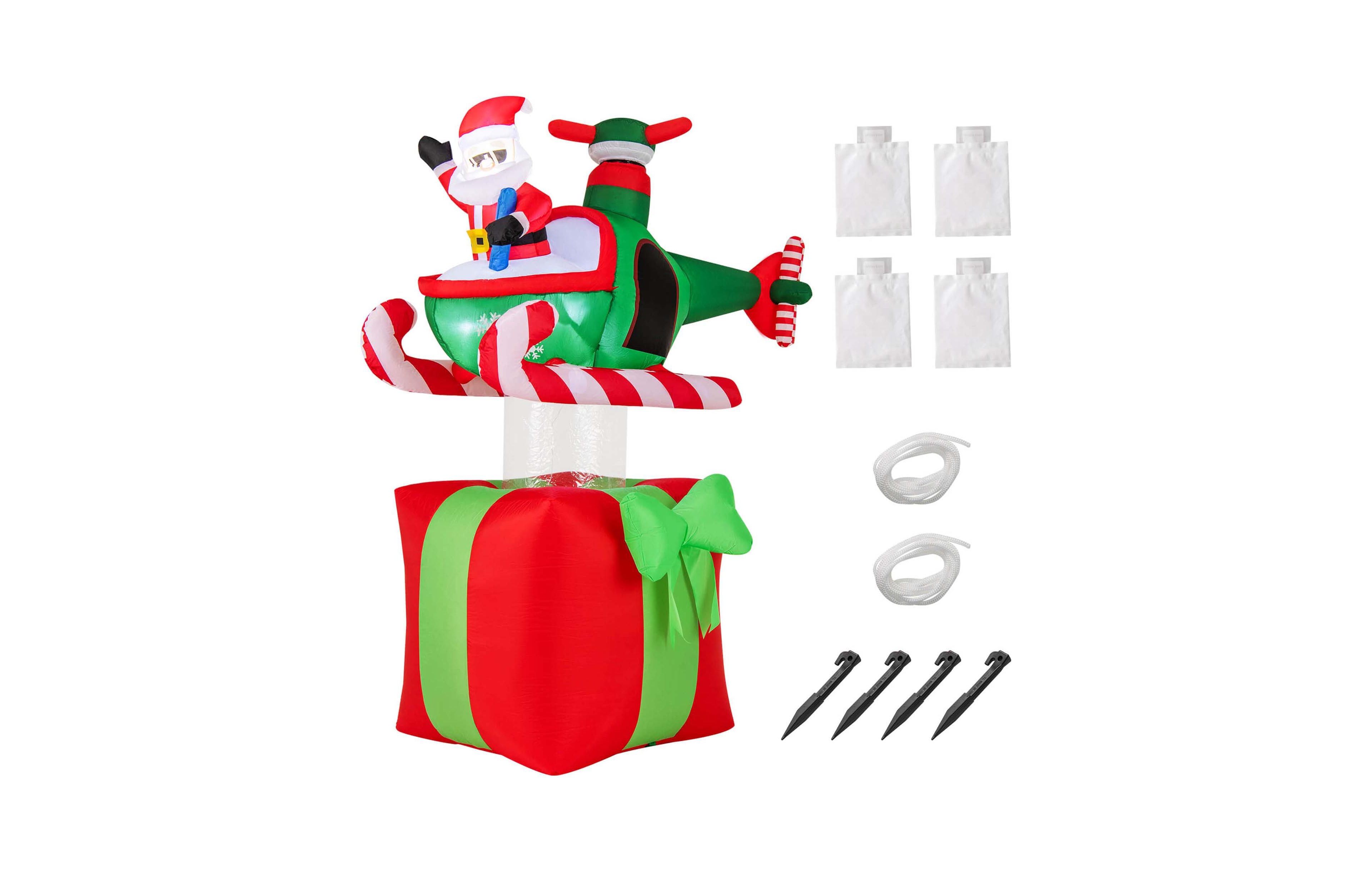 Costway 6 Ft Christmas Inflatables Santa Claus with Helicopter on Gift Box