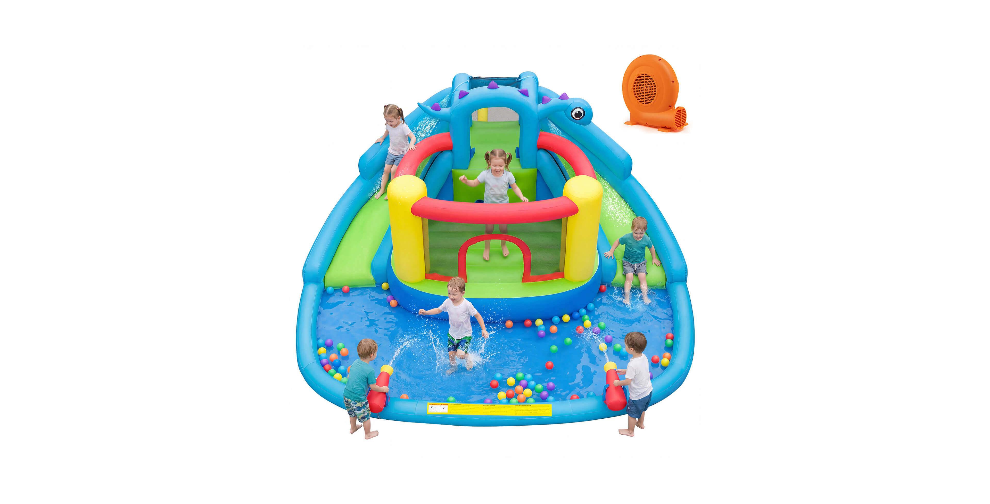 Costway Inflatable Water Slide Park with Double Slides Jumping Area Splash Pool Blower