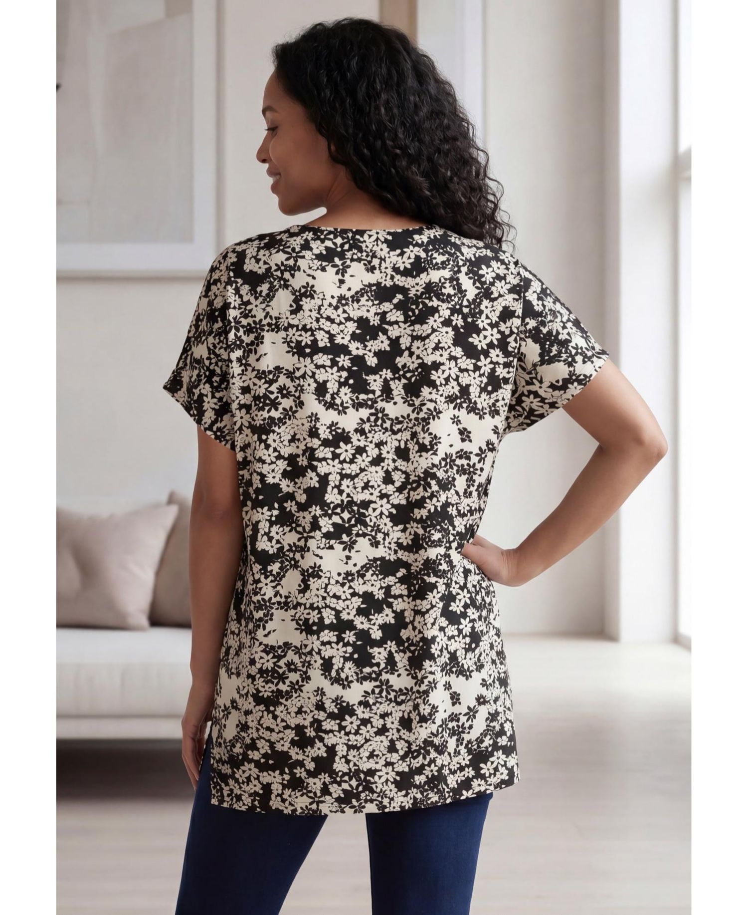 Plus Size Stretch Jersey Knit V-Neck Oversized Tunic