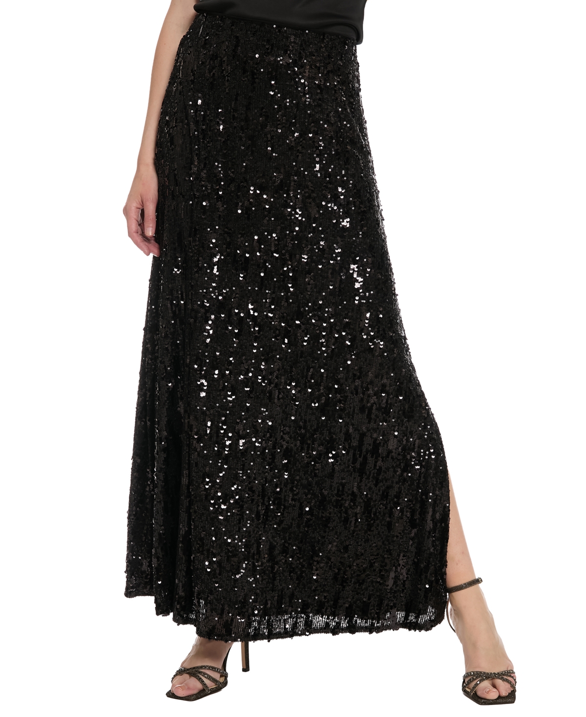 Muse Women's Sequin Maxi Side-slit Skirt In Black