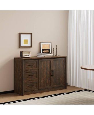 Finish Wood Buffet with 3 Drawers, Double Doors, Smooth Slides, Kitchen and Dining Storage Server