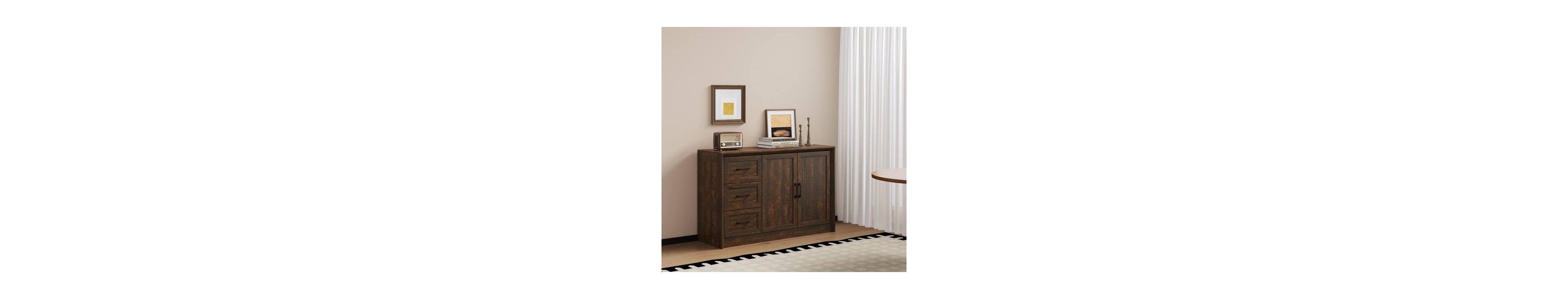 Fufu&Gaga Finish Wood Buffet with 3 Drawers, Double Doors, Smooth Slides, Kitchen and Dining Storage Server