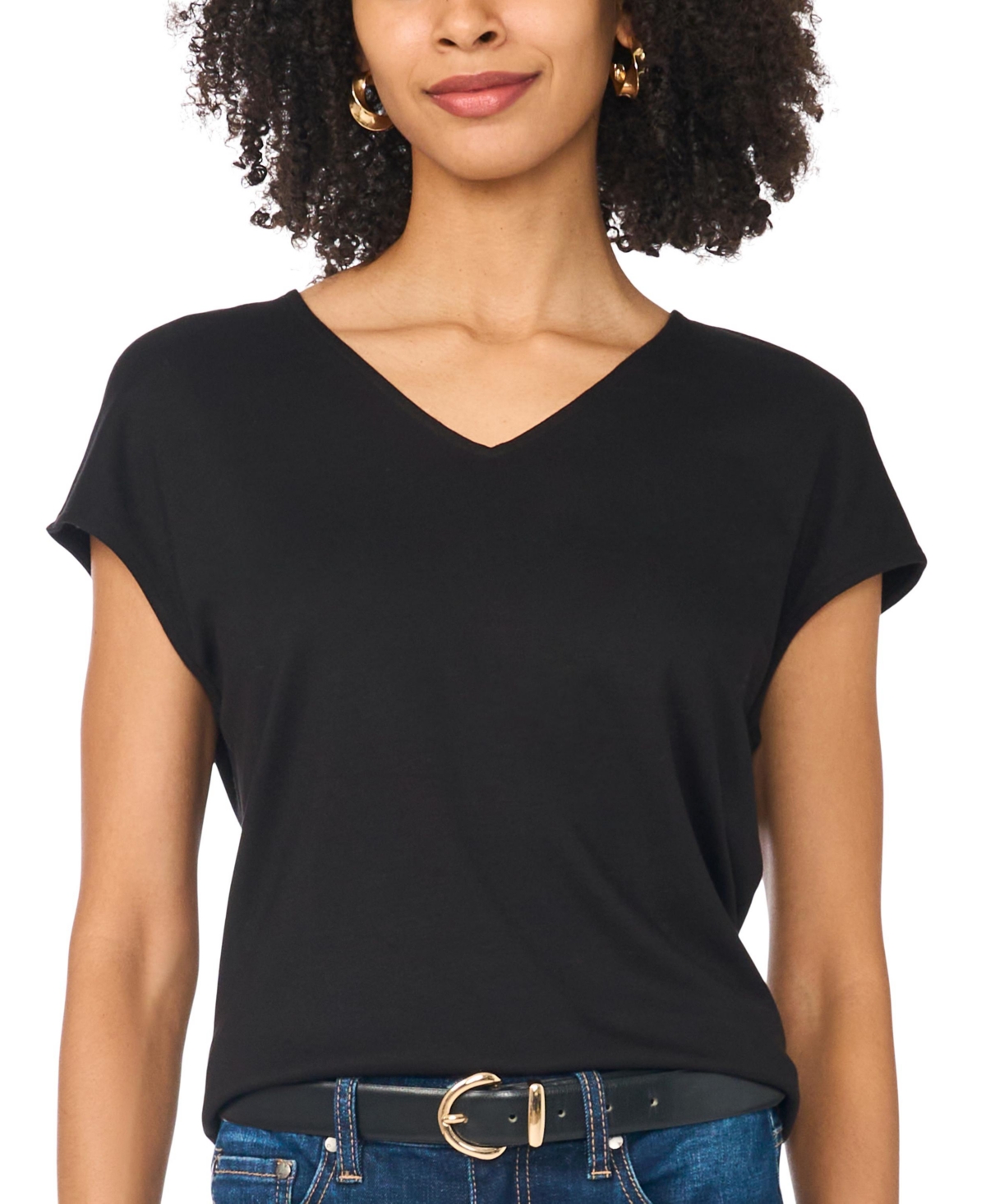 Vince Camuto Women's V-Neck Short-Sleeve T-Shirt - Rich Black