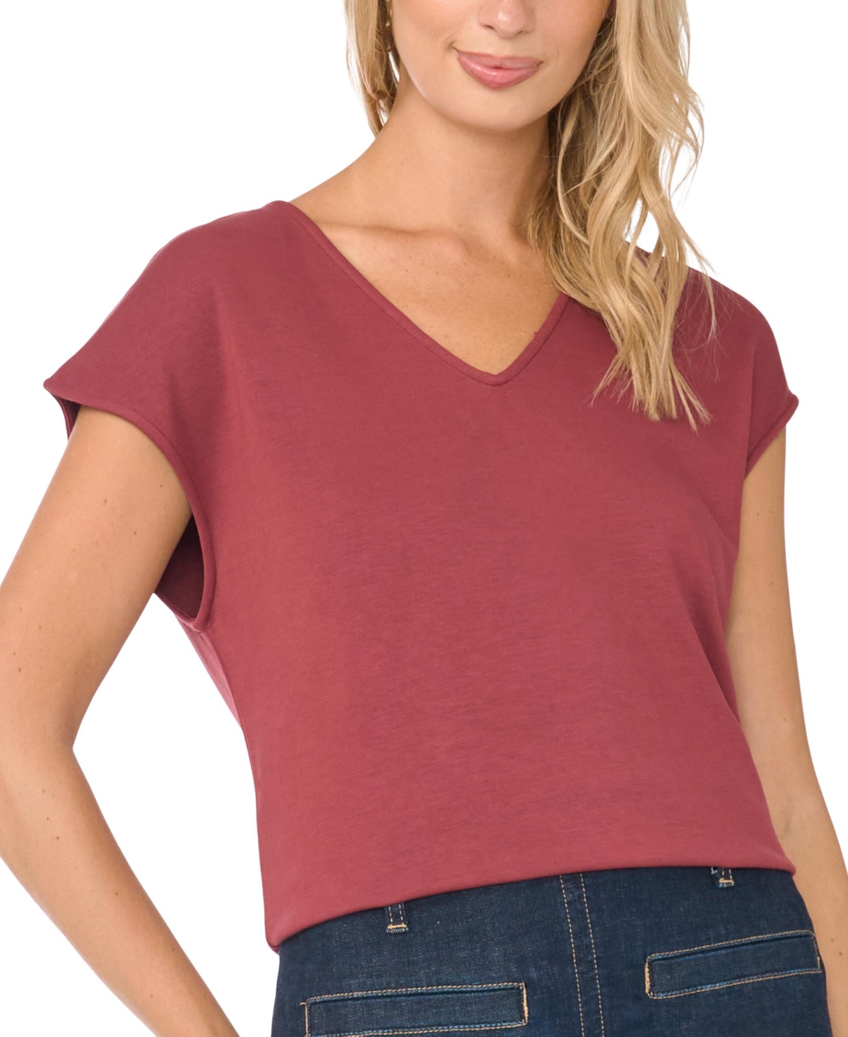 Vince Camuto Women's V-Neck Short-Sleeve T-Shirt - Burgundy