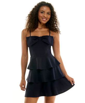 Juniors' Fit & Flare Square-Neck Tiered Dress