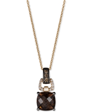 image of Le Vian Chocolatier Chocolate Quartz (1-3/4 ct. t.w.) and Diamond (1/10 ct. t.w.) Pendant Necklace in 14k Gold
