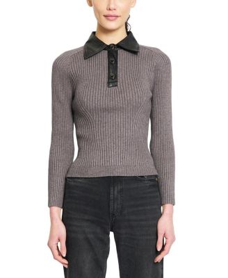 Women's Kara Long-Sleeve Ribbed Faux-Leather Collar Polo