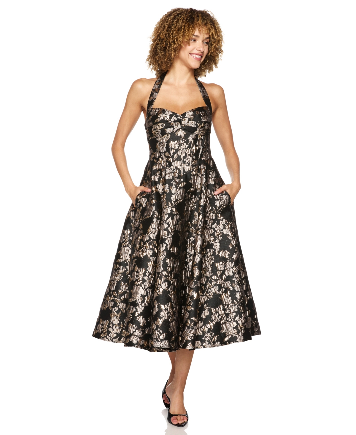 Alex & Sophia Juniors' Halter Corset-Bodice Midi Dress