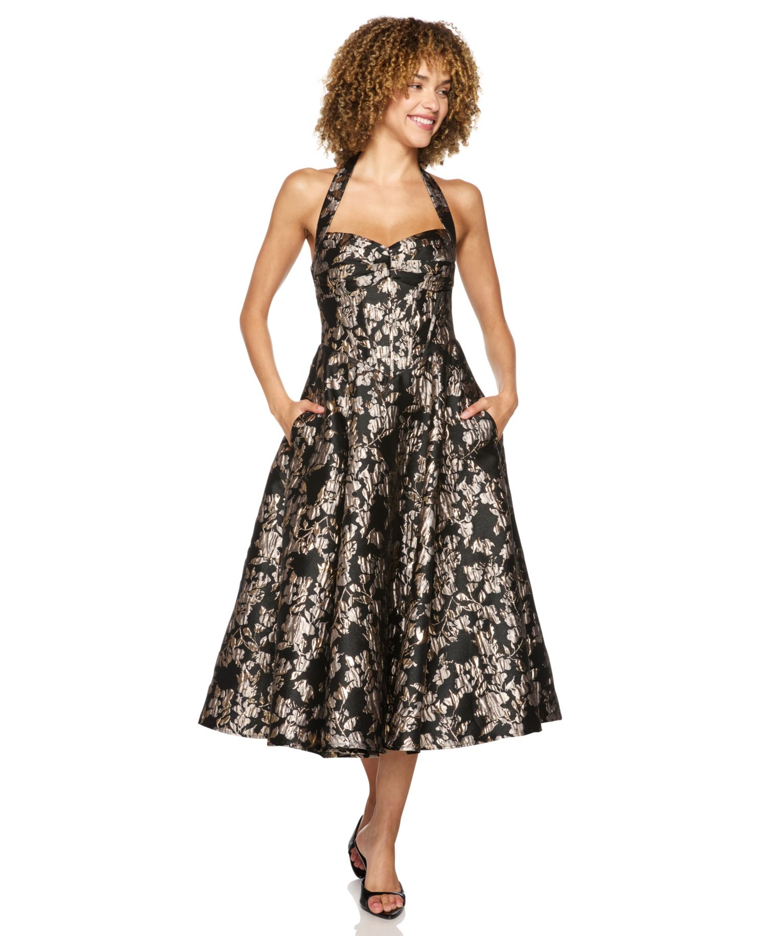 Juniors' Halter Corset-Bodice Midi Dress
