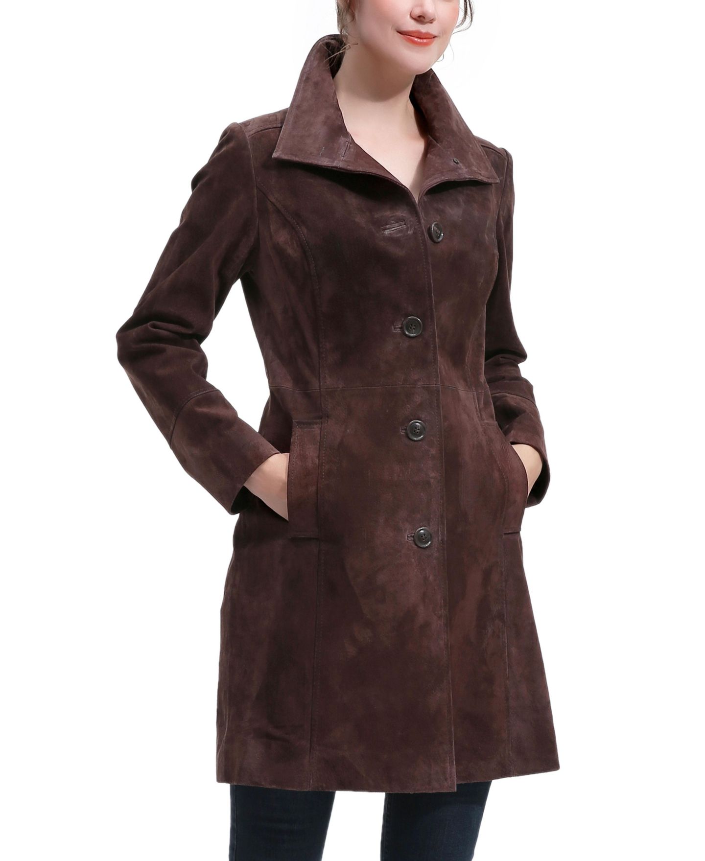 Женское пальто BGSD Kira Suede Leather A-Line, цвет: Коричневый — фото 2