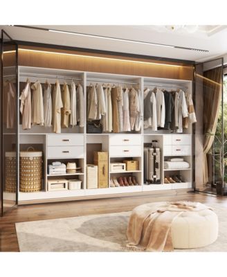 Closet Organizer Set of 3 with 6-Drawers, Wooden Closet System Set
