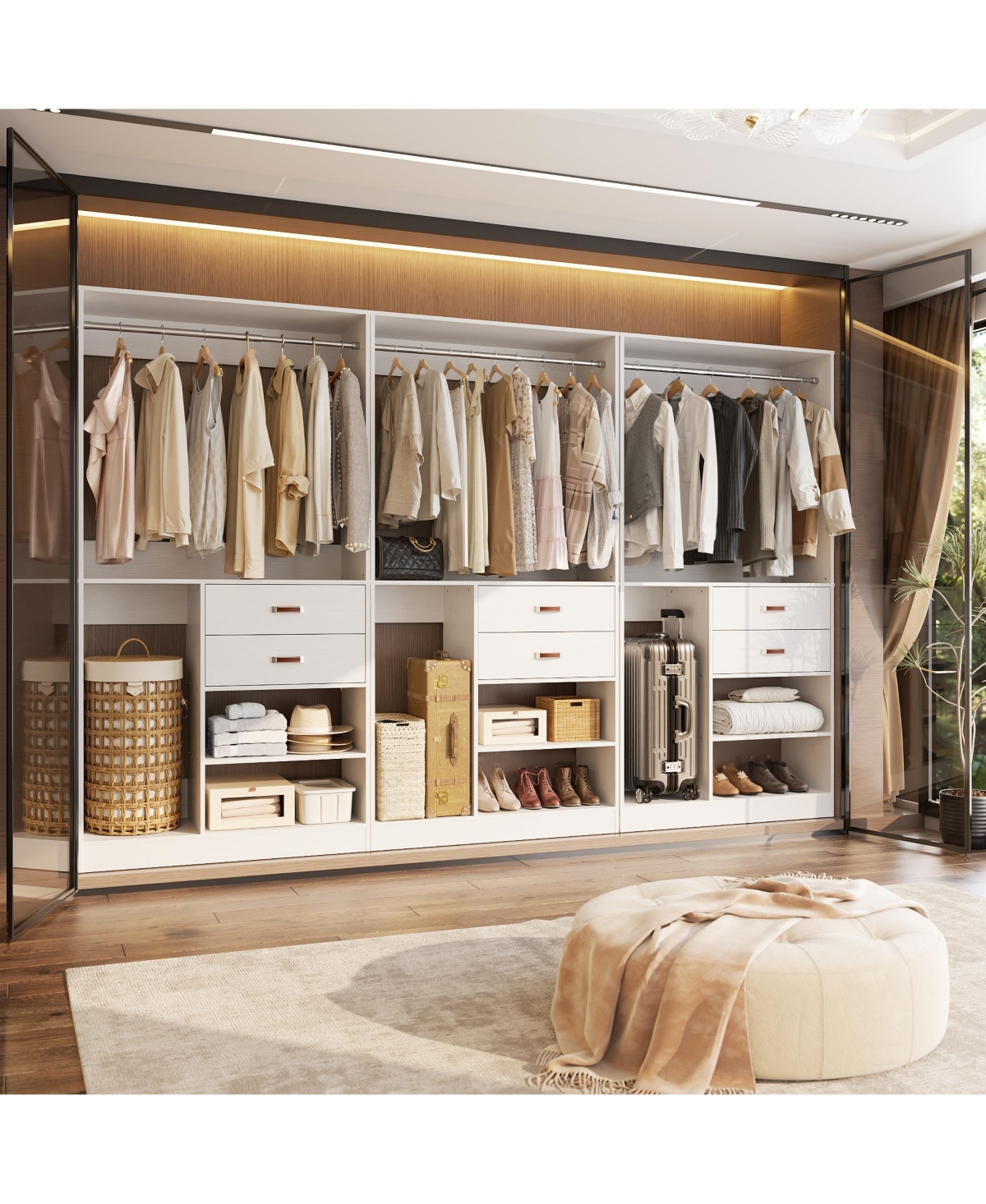 Aheaplus Closet Organizer Set of 3 with 6-Drawers, Wooden Closet System Set - White