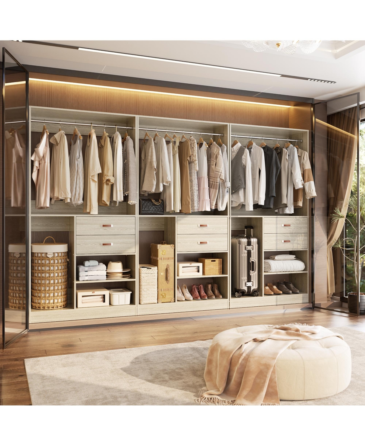 Aheaplus Closet Organizer Set of 3 with 6-Drawers, Wooden System