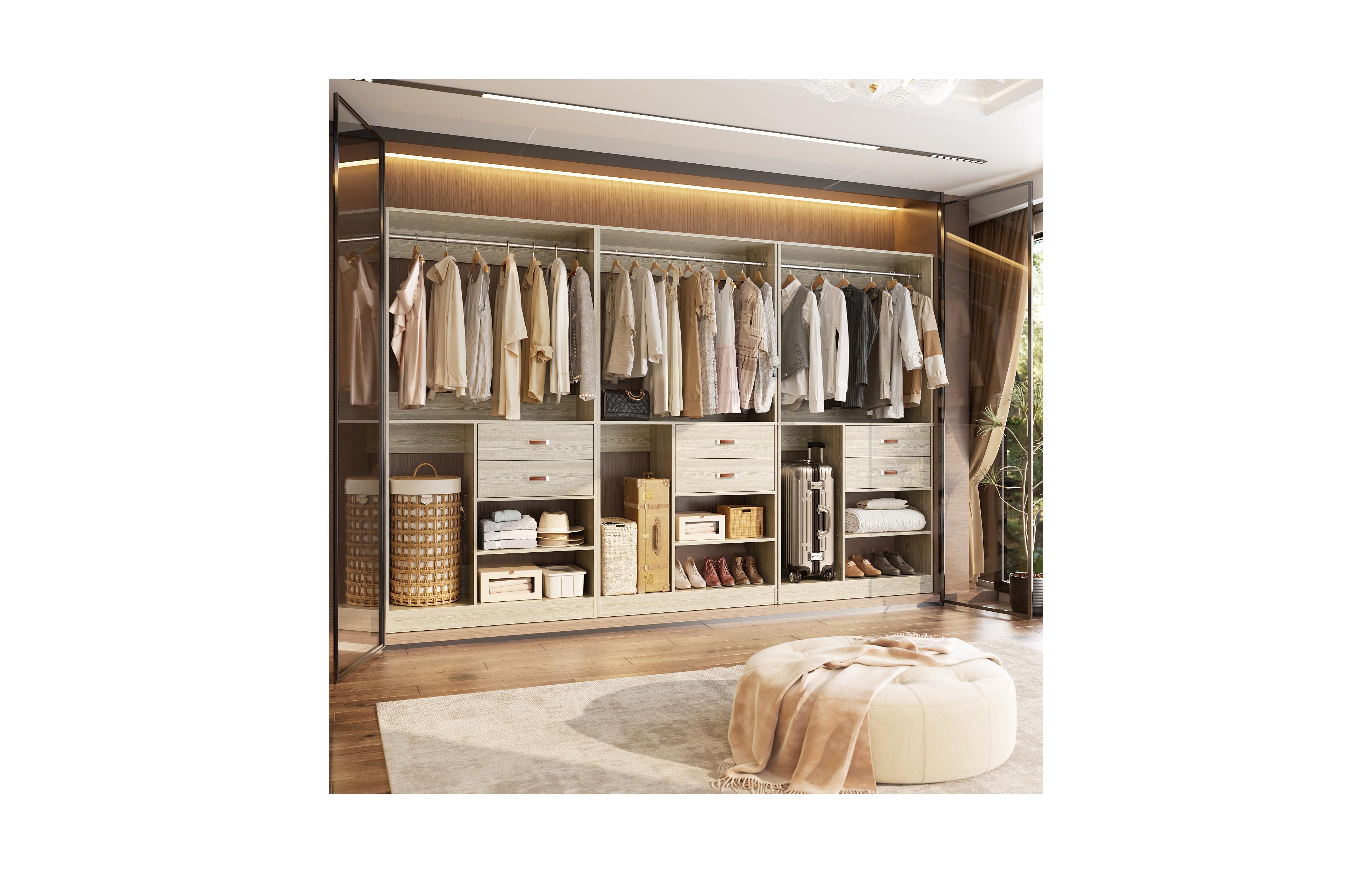 Aheaplus Closet Organizer Set of 3 with 6-Drawers, Wooden System