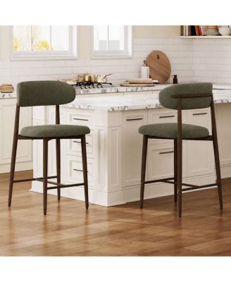 Counter Height Bar Stools Set of 2, Upholstered Counter Stools, Modern Barstools, Curved Back, Metal Legs, for Kitchen Island