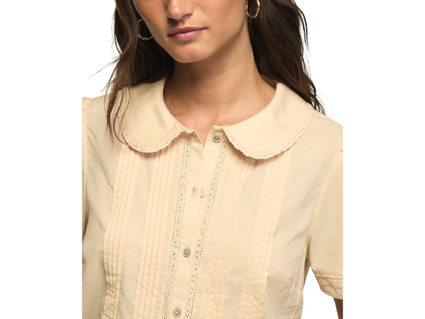 Женская блузка Lucky Brand Gingham Peter Pan Collar Short-Sleeve Blouse, цвет: Пудровый — фото 4