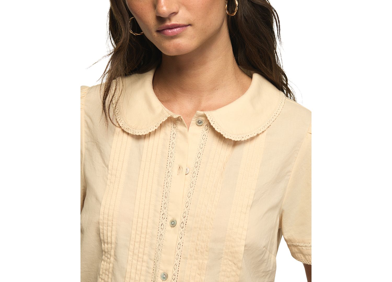 Women's Gingham Peter Pan Collar Short-Sleeve Blouse