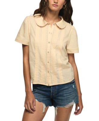Women's Gingham Peter Pan Collar Short-Sleeve Blouse