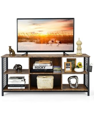 Mid-Century Wooden TV Stand with Storage Basket for TVs up to 65