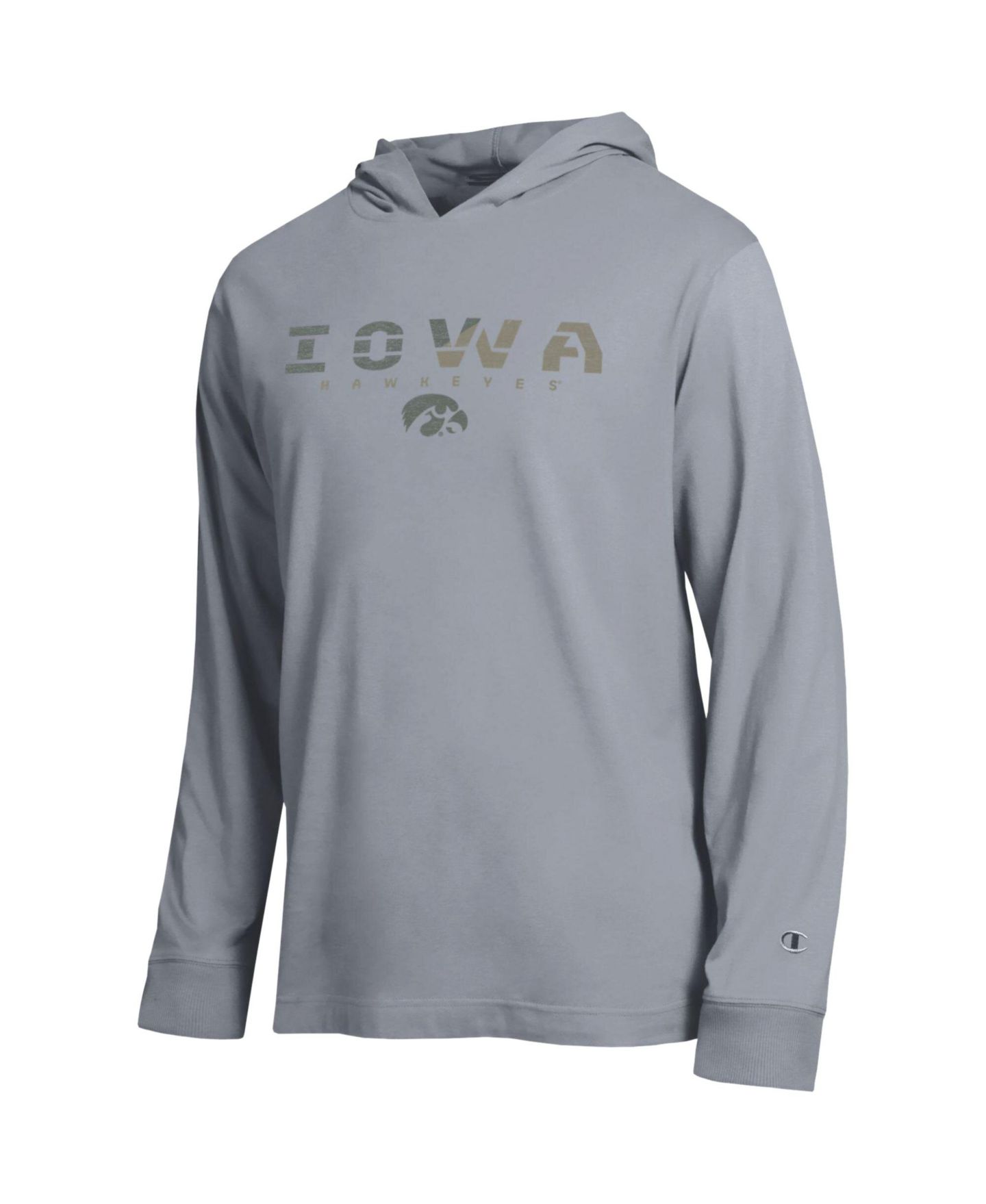 Мужская футболка Champion Gray Iowa Hawkeyes Operation Hat Trick Flag Hooded Long Sleeve — фото 3