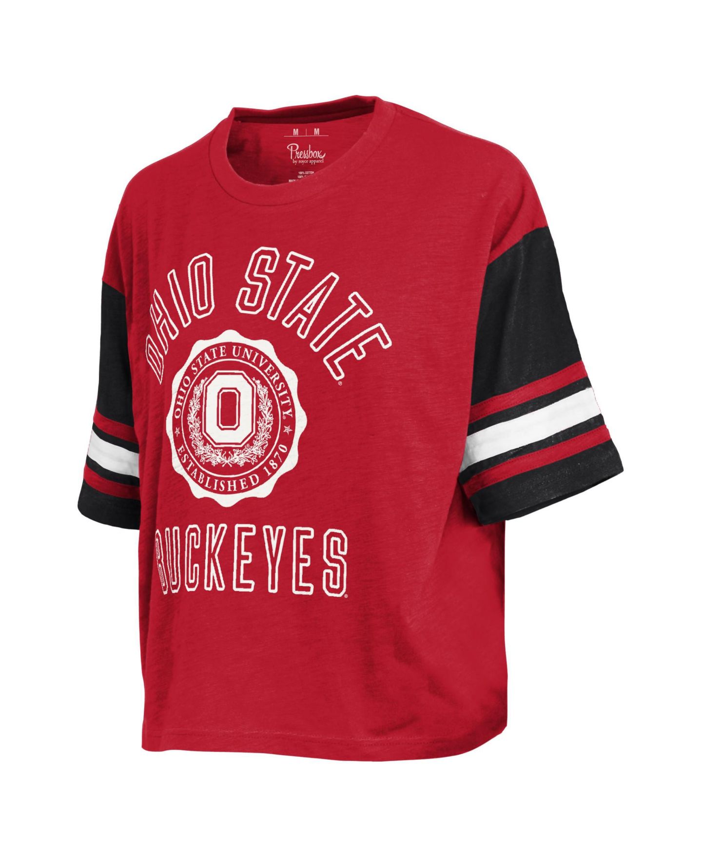 Женская футболка Pressbox Scarlet Ohio State Buckeyes Sunday Colorblock Seal — фото 3