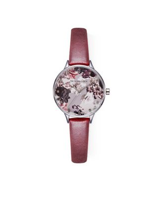 Women's Water-Resistant Crystals Green Park Flower Leather Watch, 36mm