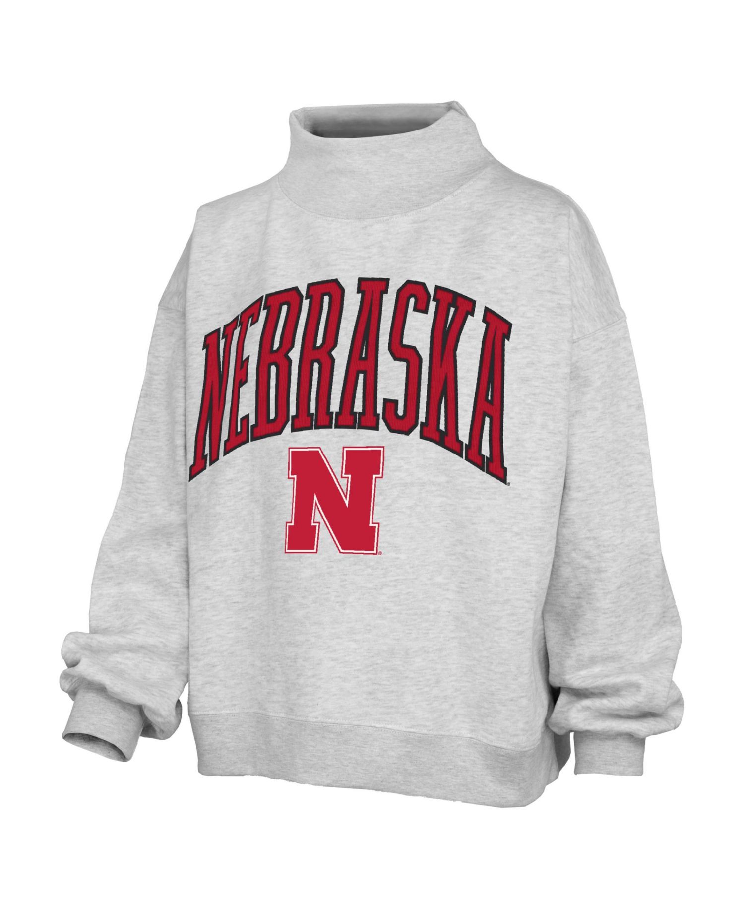Women's Gray Nebraska Huskers Nelson Texture Lingo Mock Neck Fleece Sweatshirt