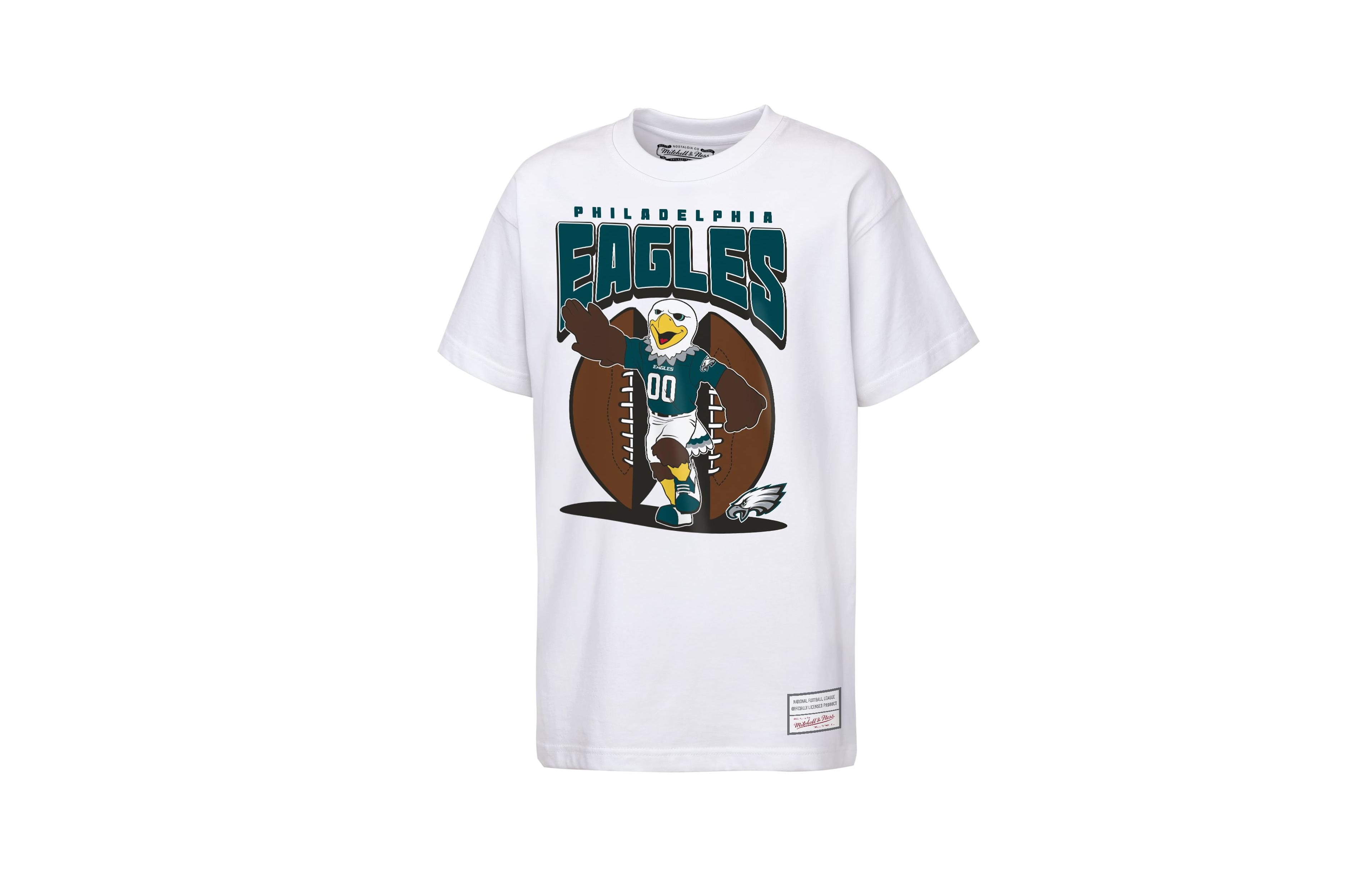 Big Boys and Girls Mitchell & Ness White Philadelphia Eagles Mascot Mania T-Shirt