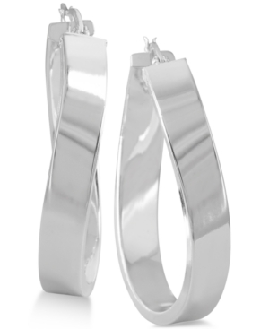 image of Twisted Oval Hoop Earrings in Sterling Silver