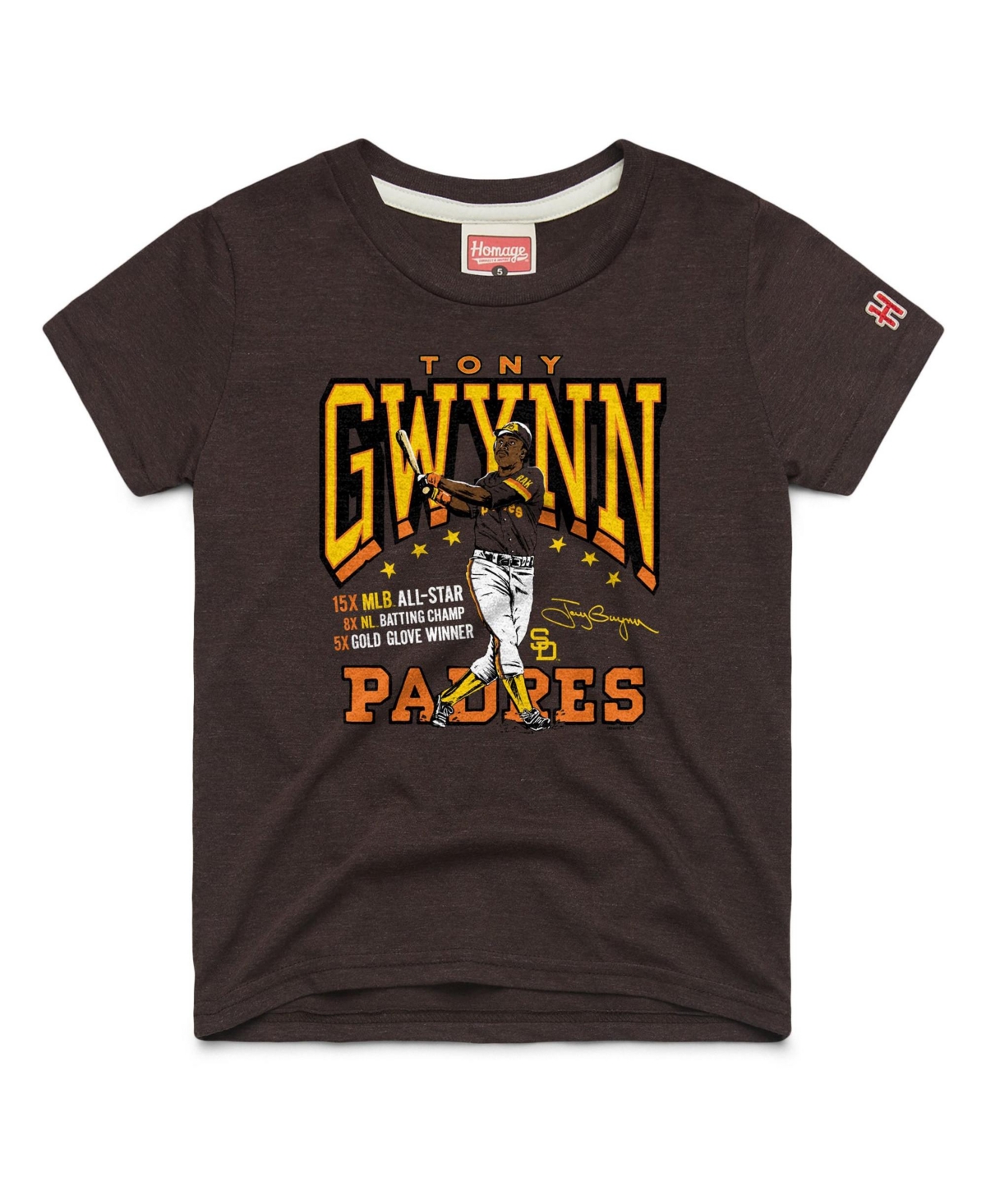 Big Boys and Girls Homage Tony Gwynn Brown San Diego Padres Cooperstown Collection Player Graphic Tri-Blend T-Shirt