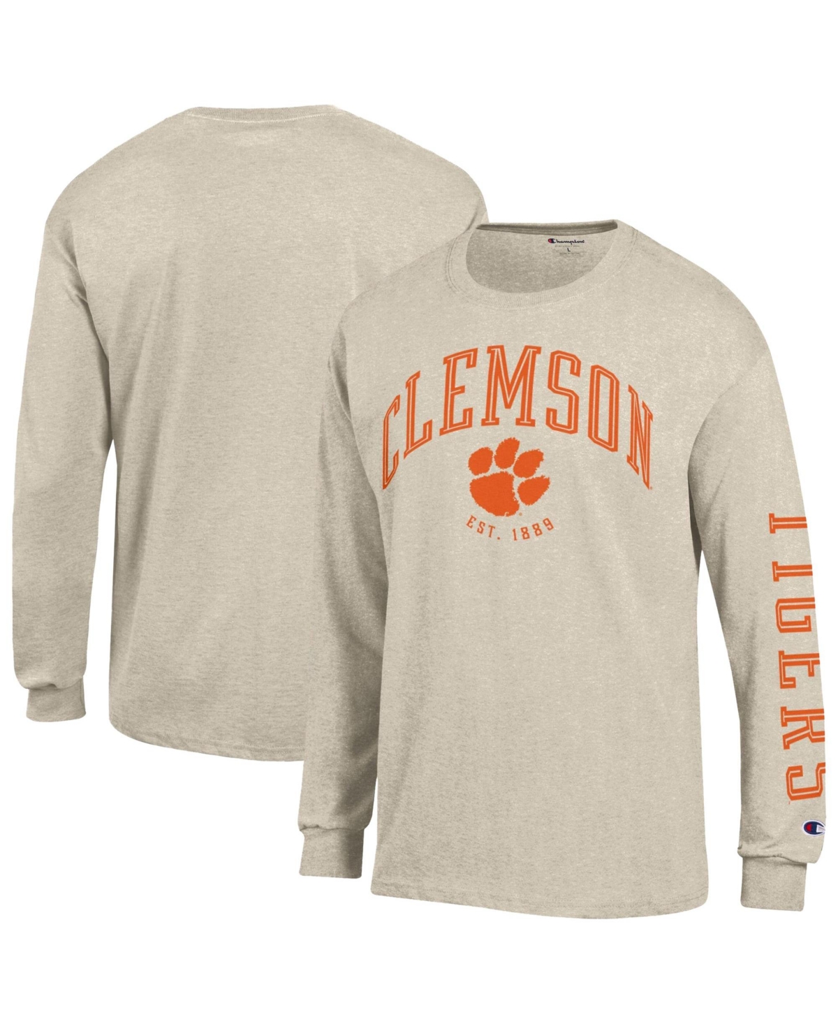 Champion Men's Heather Oatmeal Clemson Tigers Neutral Arch Long-Sleeve T-Shirt