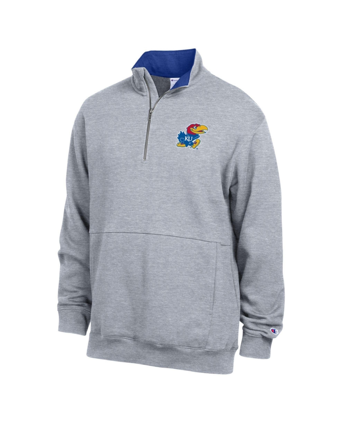 Men's Champion Heather Gray Kansas Jayhawks Fleece Quarter-Zip Pullover - Heather Gray