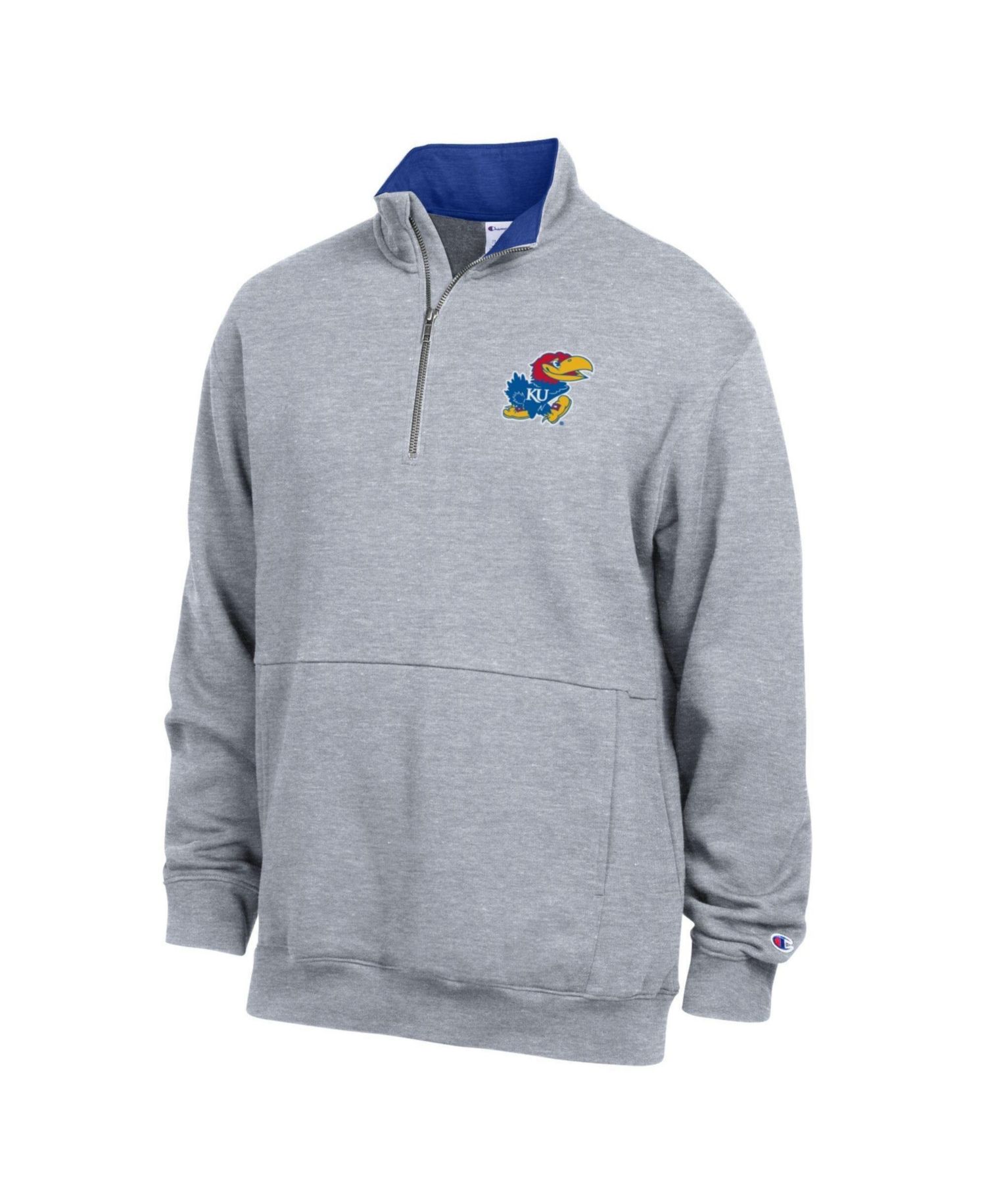 Men's Heather Gray Kansas Jayhawks Fleece Quarter-Zip Pullover