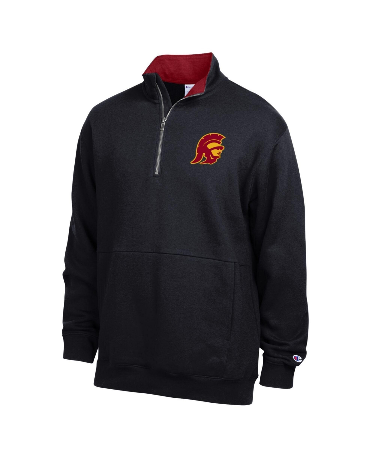 Men's Champion Black Usc Trojans Fleece Quarter-Zip Pullover