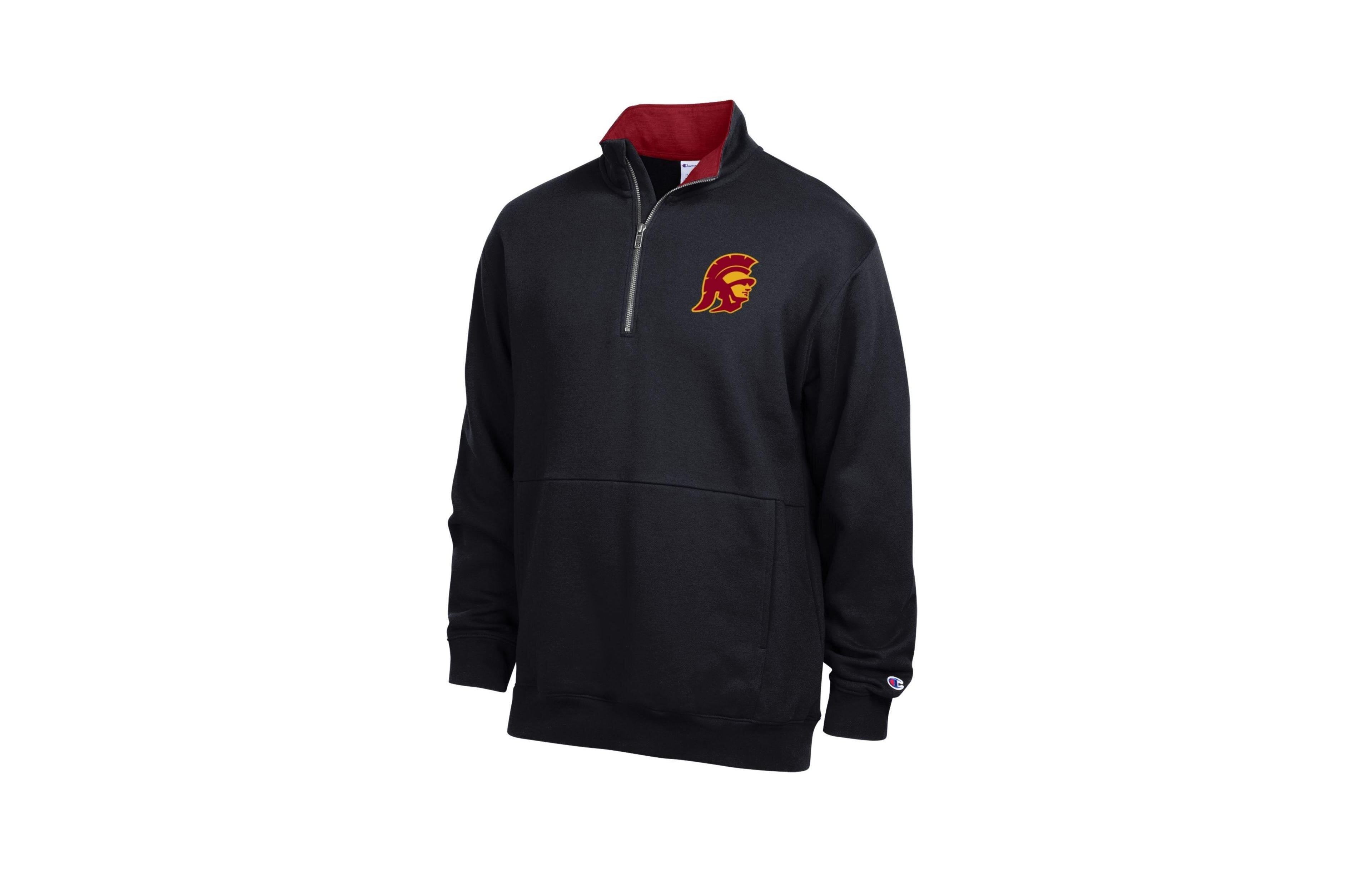 Men's Champion Black Usc Trojans Fleece Quarter-Zip Pullover
