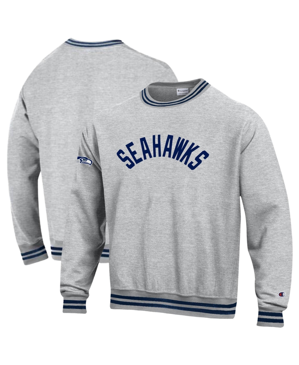 Champion Men's Heather Gray/Navy Seattle Seahawks Reverse Weave Yarn Dye Sweatshirt