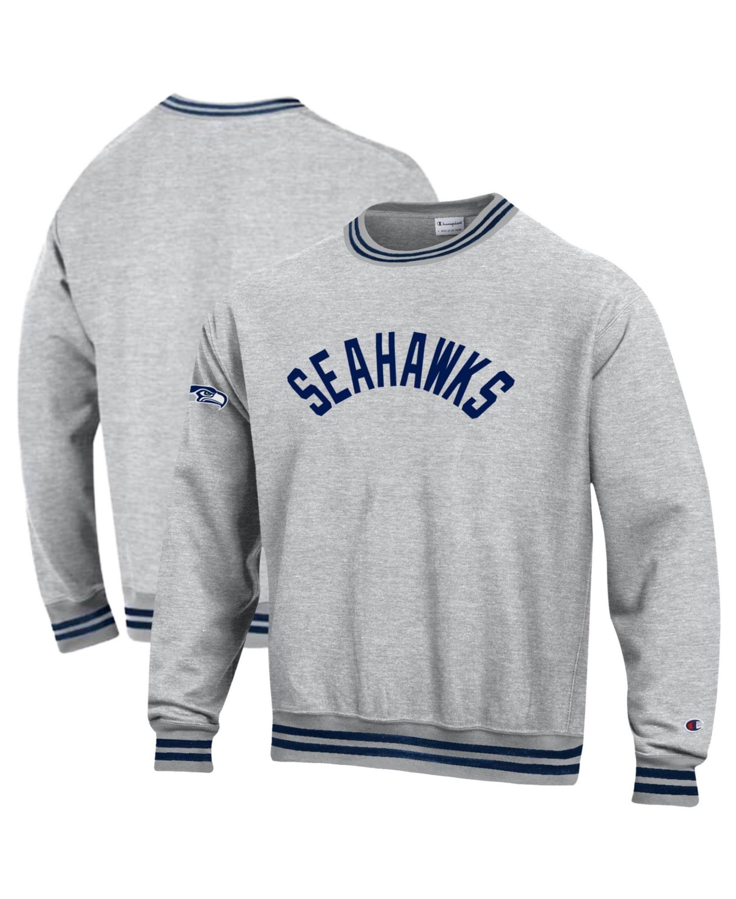 Men's Heather Gray/Navy Seattle Seahawks Reverse Weave Yarn Dye Sweatshirt