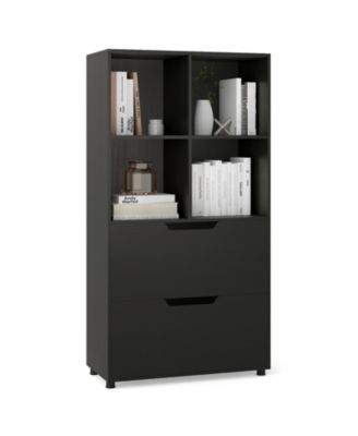4-Cube Bookcase with 2 Drawers 51 in 5-Tier Tall Freestanding Bookshelf