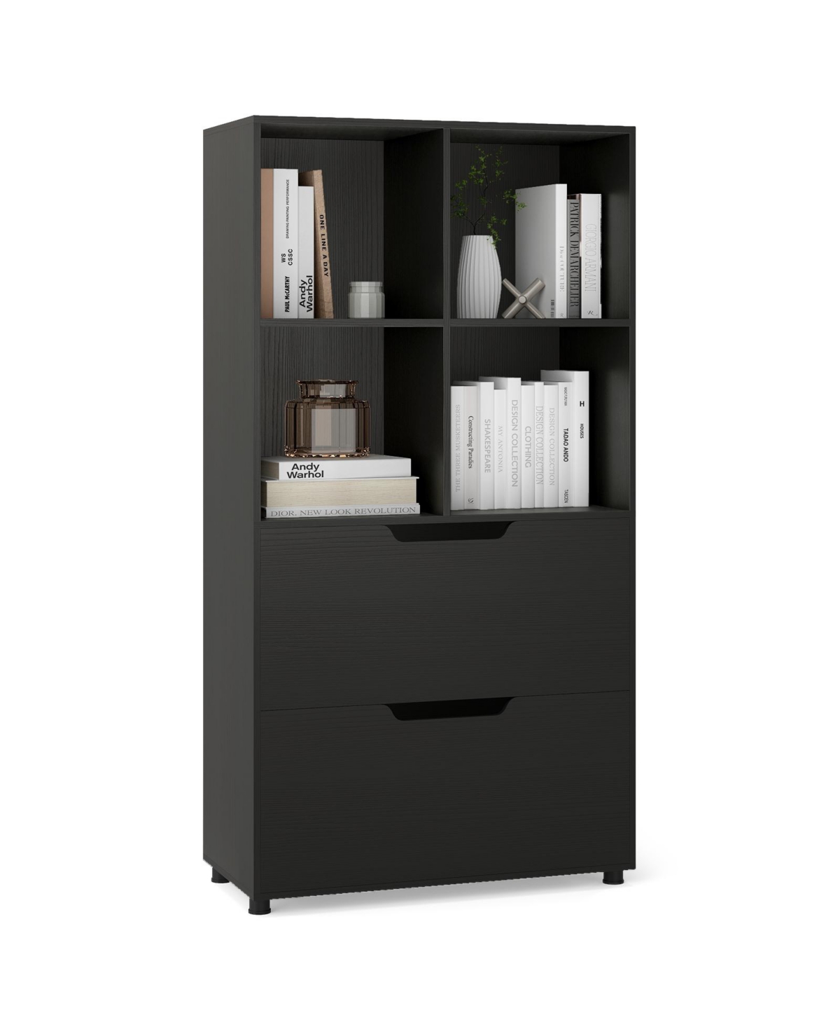 Mecale 4-Cube Bookcase with 2 Drawers 51 5-Tier Tall Freestanding Bookshelf