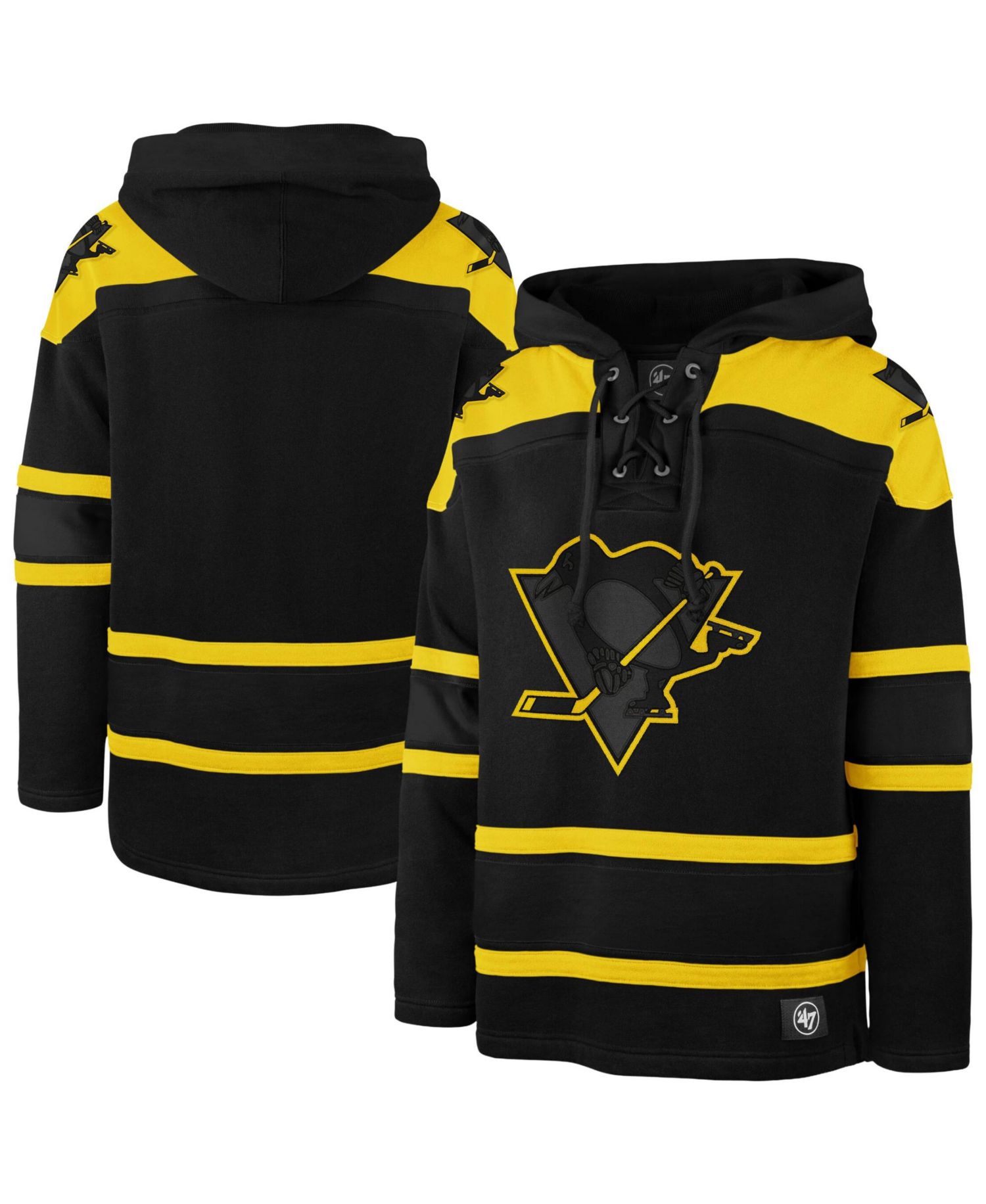 Men's '47 Black Pittsburgh Penguins Fall Color Pop Lacer Hoodie