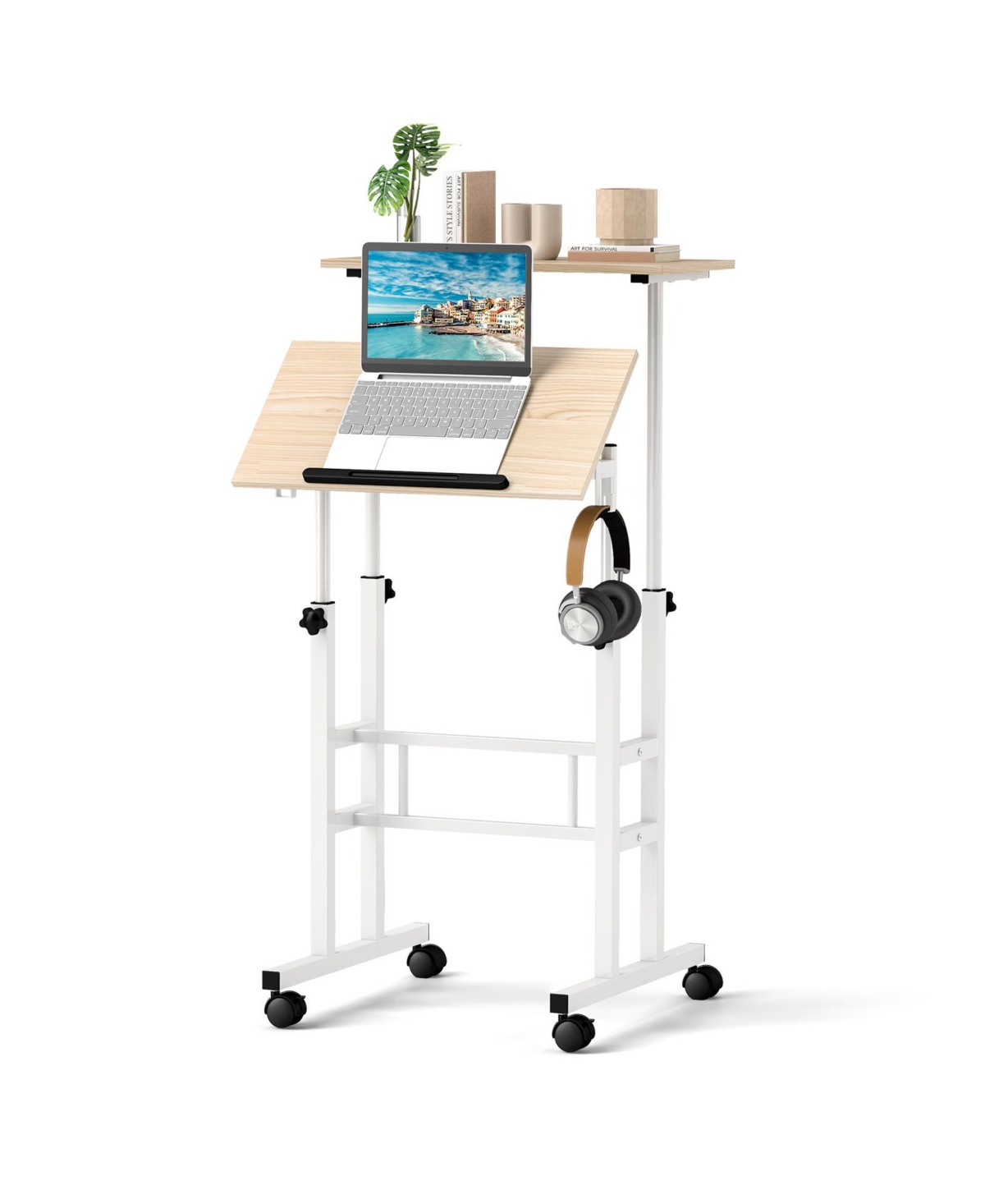 Mecale Height-adjustable Mobile Standing Desk with Split Top and Adjustable Angle