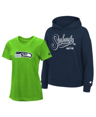 Women's  Neon Green/College Navy Seattle Seahawks Hoodie & T-Shirt Combo Pack