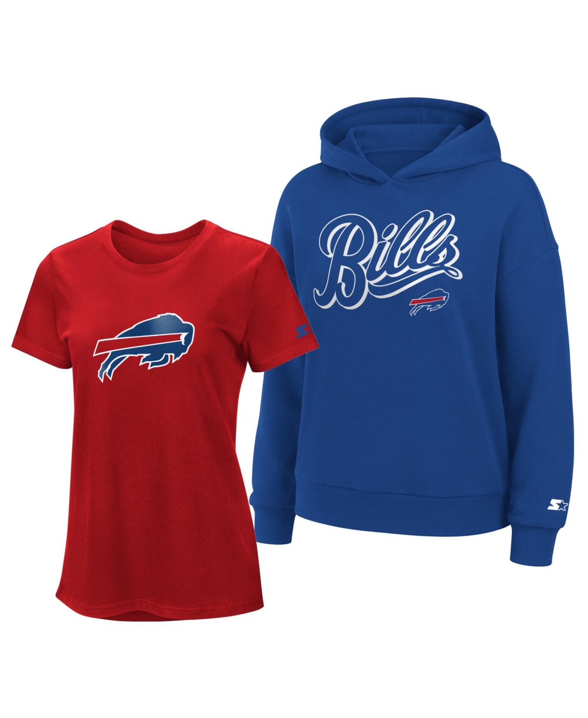 Starter Women's Red/royal Buffalo Bills Hoodie T-shirt Combo Pack In Red,royal