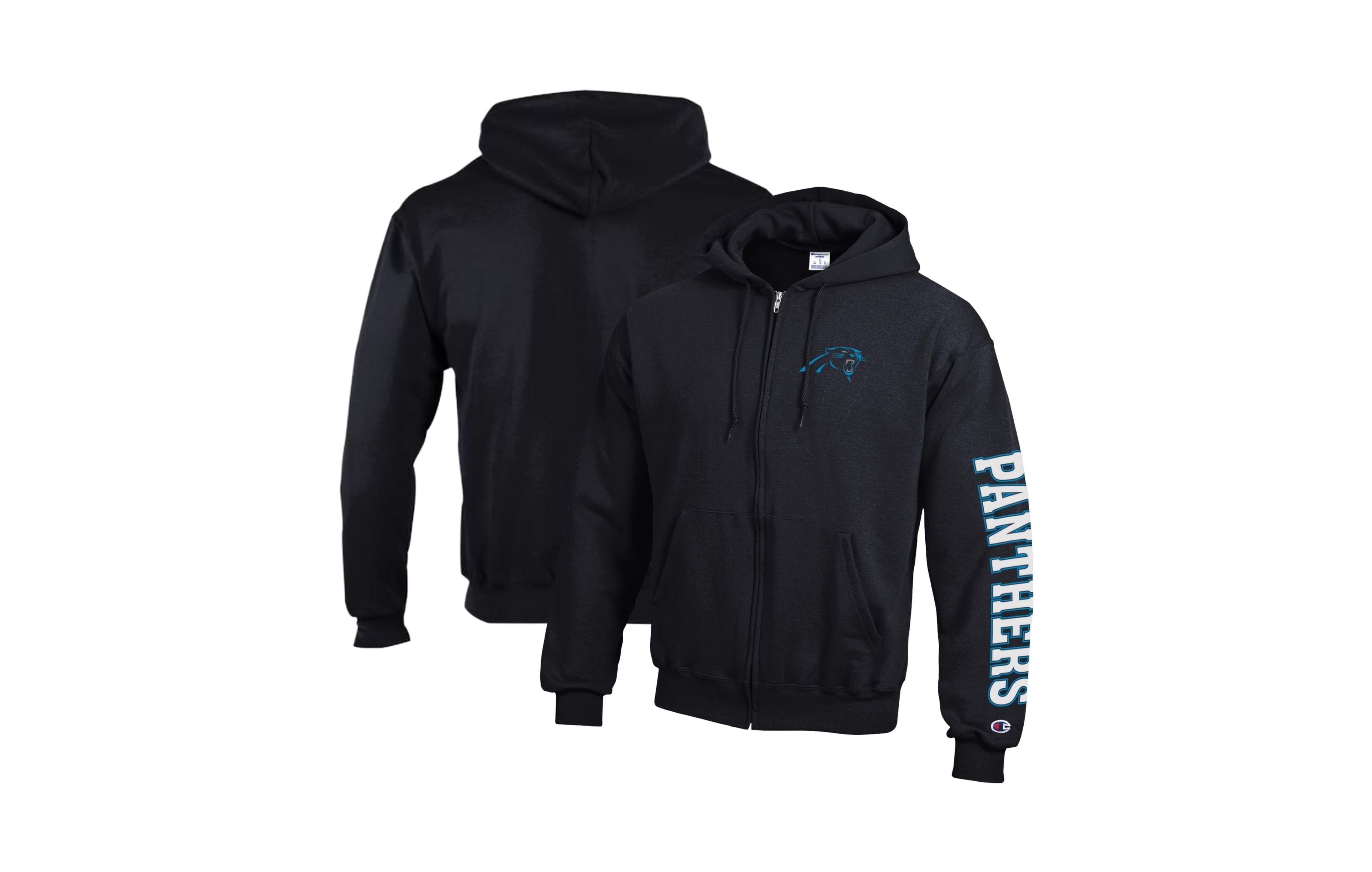 Champion Men's Black Carolina Panthers Power Blend Fleece Full-Zip Hoodie