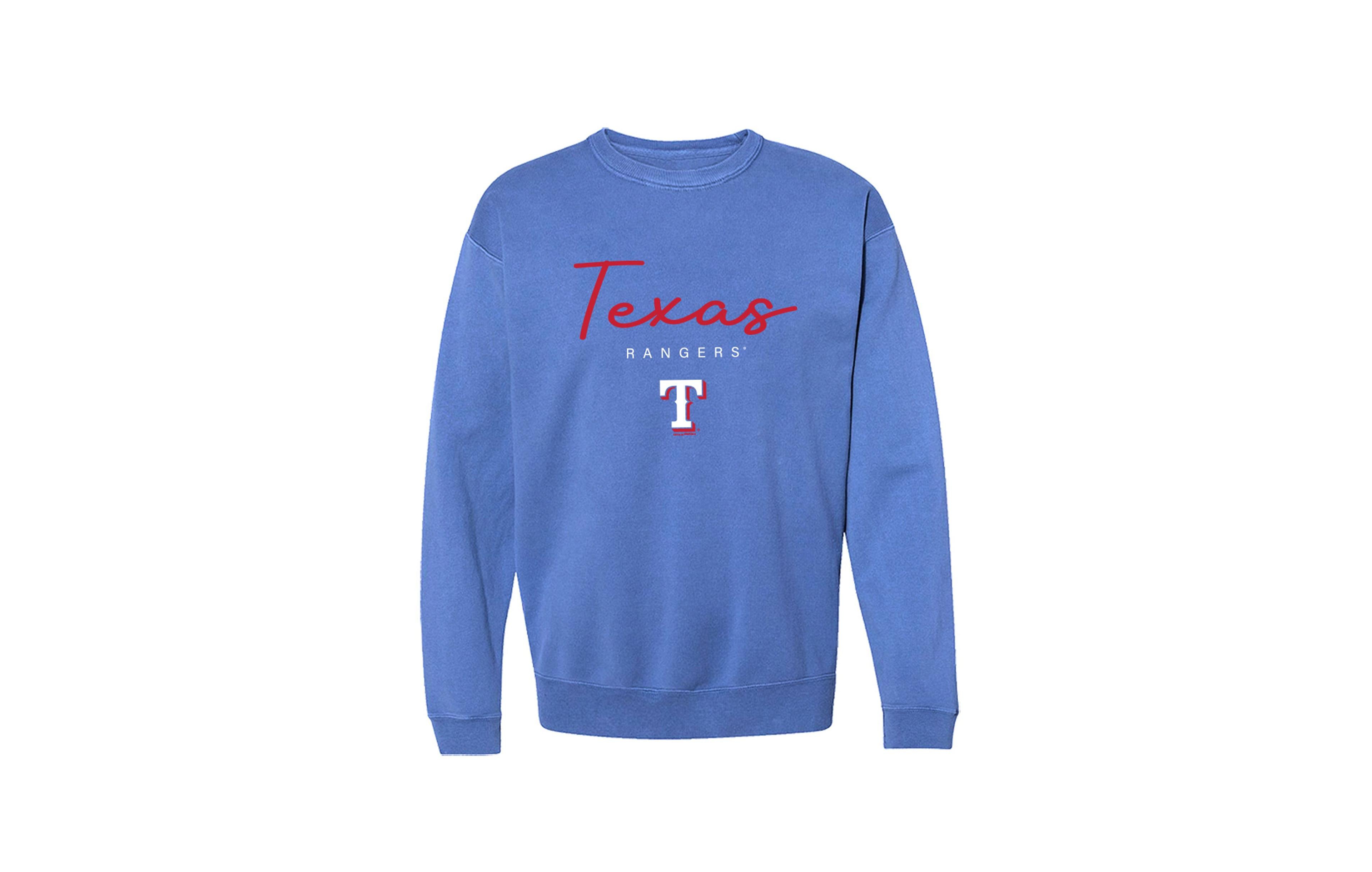 Women's Soft as a Grape Light Blue Texas Rangers Pigment Dye Crewneck Sweatshirt