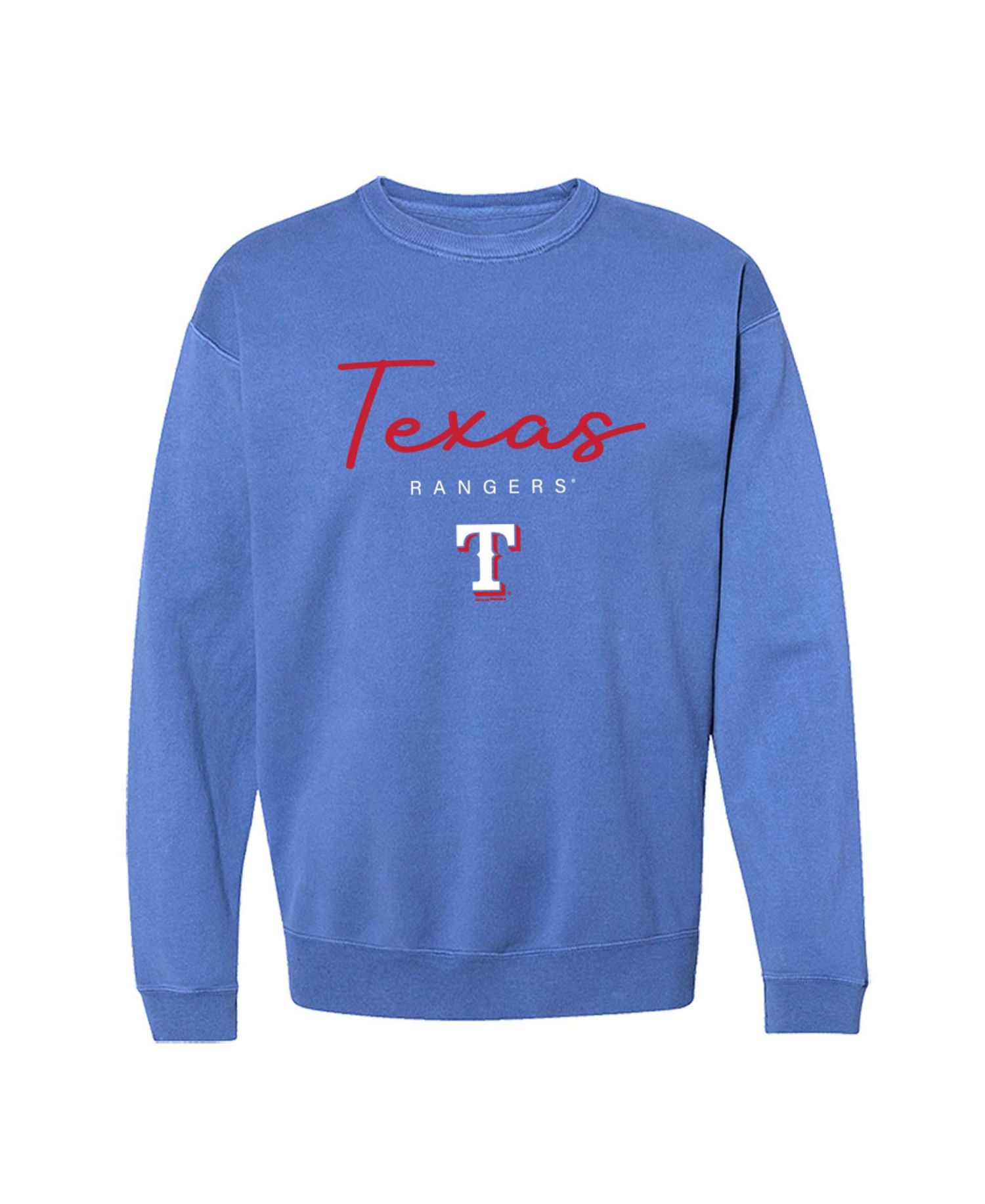 Women's Light Blue Texas Rangers Pigment Dye Crewneck Sweatshirt