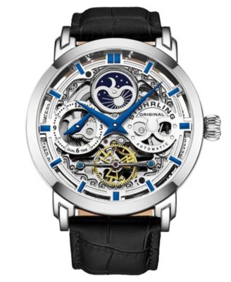 Anatol Automatic Skeleton Dual-Time Black Leather Watch, 47mm