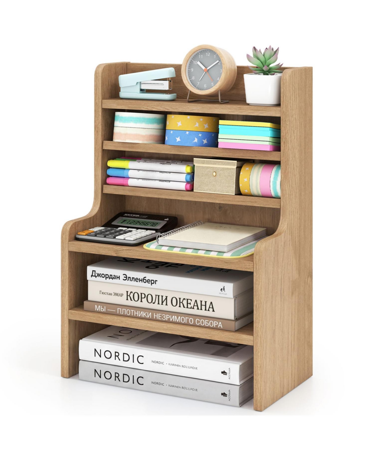 Mecale Desktop Organizer 6-Tier Mini Storage Rack with 2 Removable Shelves